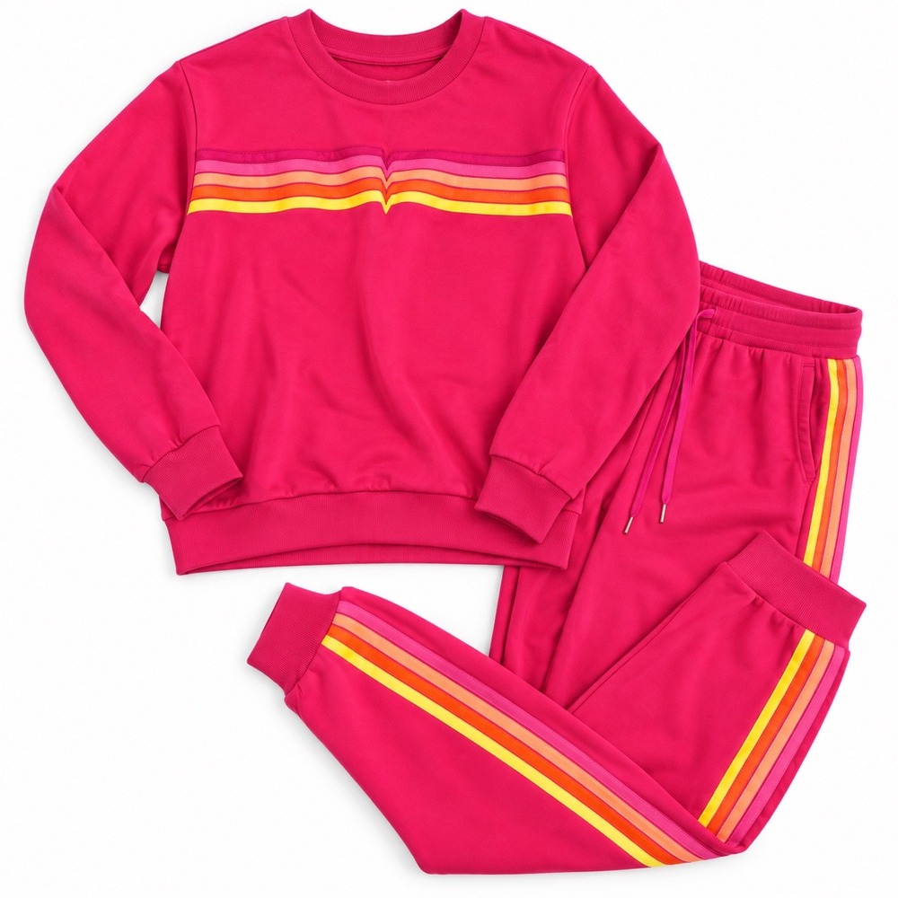 Rainbow Stripe Tracksuit Women Medium Retro Indie Sleaze Athleisure